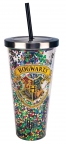 Harry Potter- Hogwarts Crest Glitter Cup w/ Straw