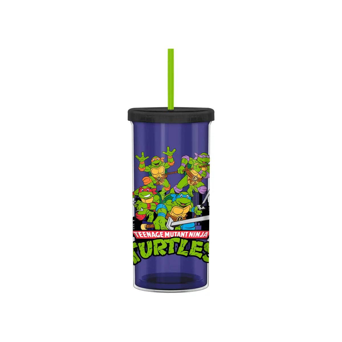 TMNT Group Retro Logo Cup with straw