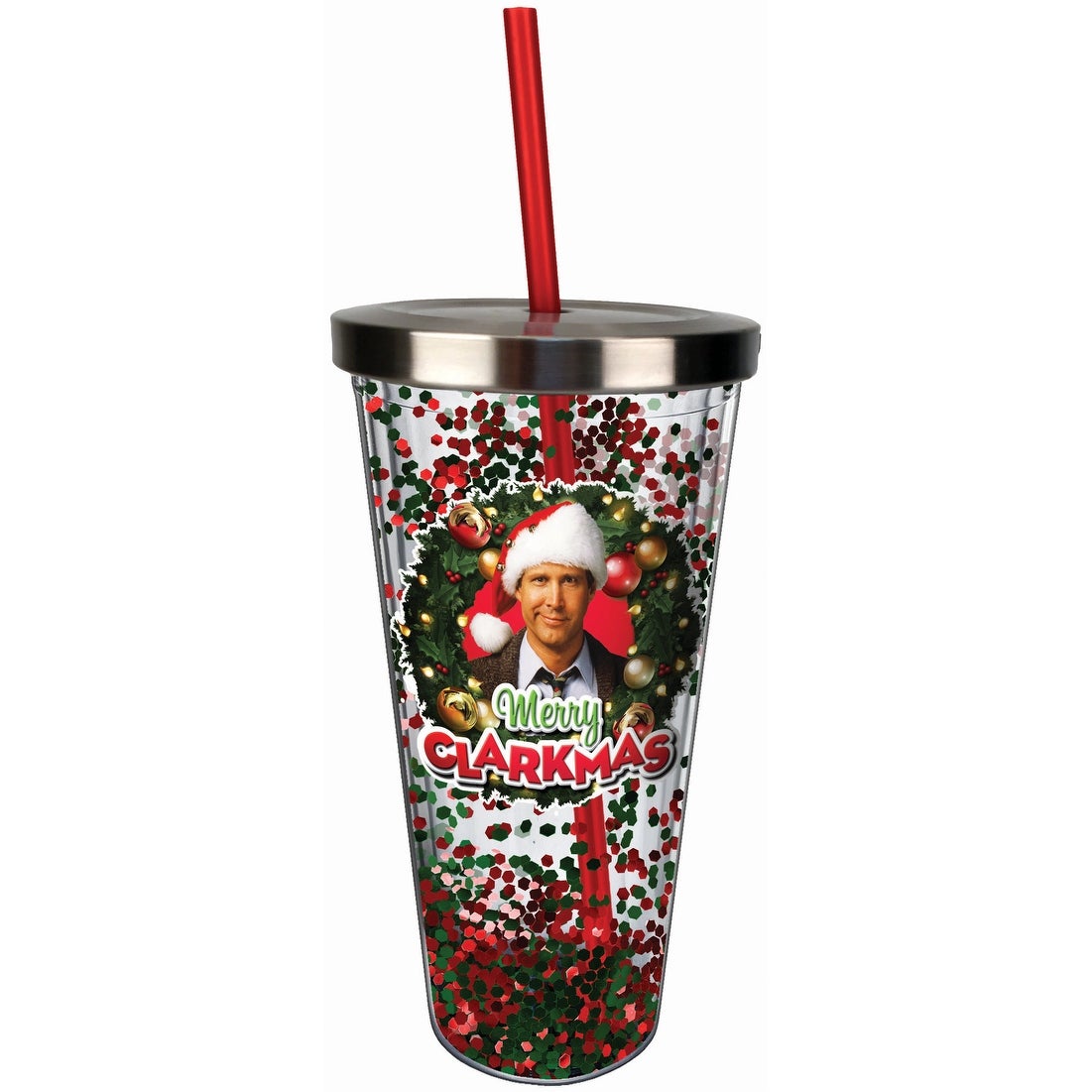 National Lampoon's Christmas Vacation- Merry Clarkmas! Glitter Cup w/ Straw