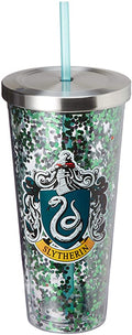 Harry Potter- Slytherin Glitter Cup w/ Straw
