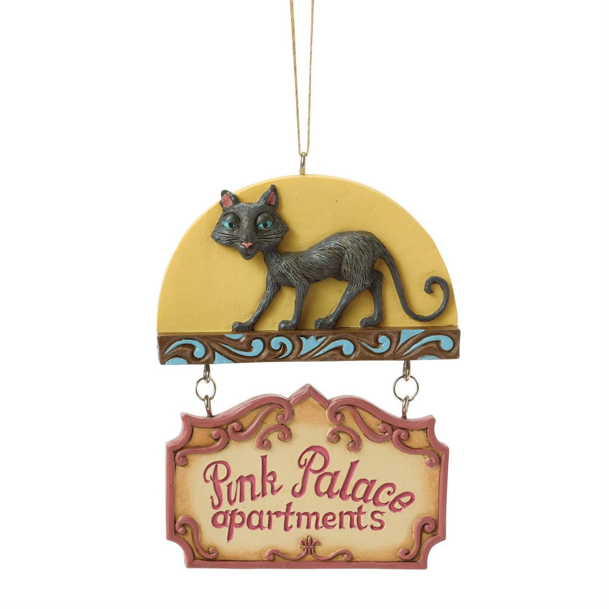 Jim Shore: Coraline- Black Cat Pink Palace Sign Ornament