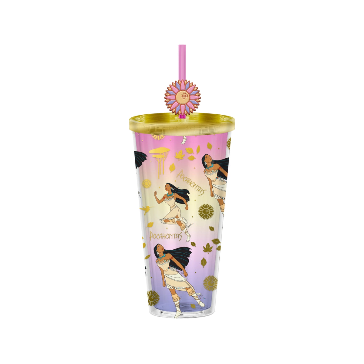 Pocahontas Foil 24oz Plastic Cold Cup w/ Lid & Topper Straw