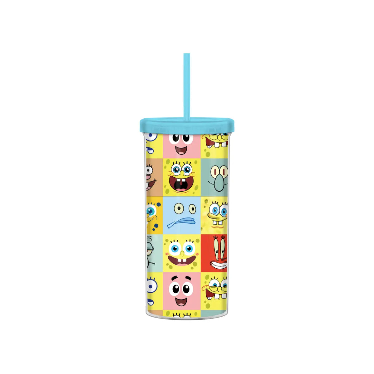 Spongebob Character Face Grid 20oz Plastic Tall Cold Cup with Straw