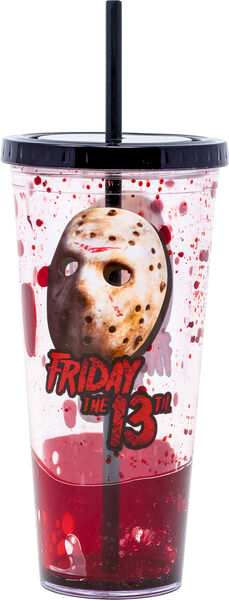 Friday the 13th- Jason Mask Blood Splatter Cup with Straw