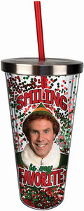 Elf- Smiling Glitter Cup w/ Straw