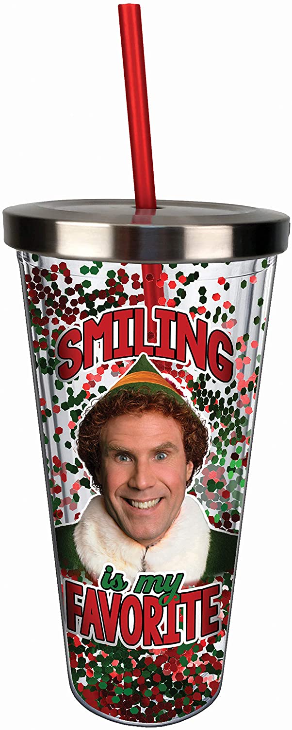 Elf- Smiling Glitter Cup w/ Straw