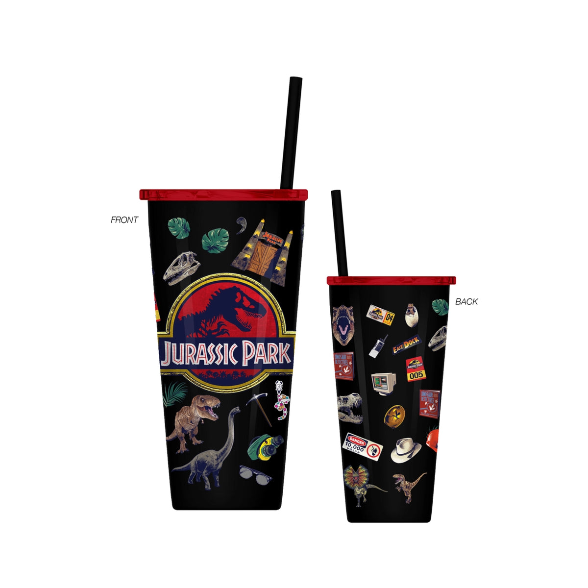 Jurassic Park Logo & Icons 22oz Double Walled Stainless Steel Tumbler with Straw