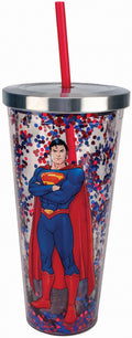 Superman Glitter Cup w/ Straw