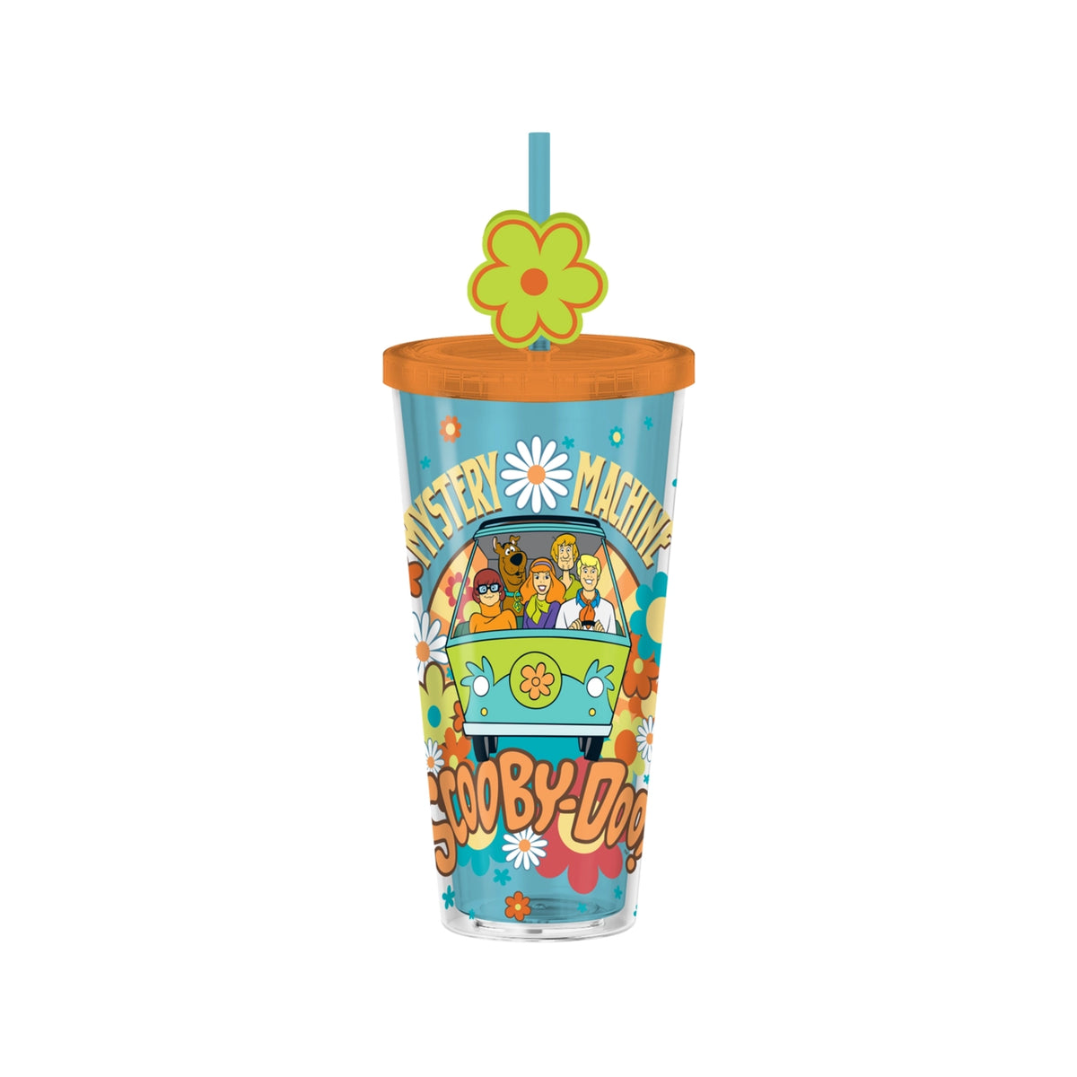 Scooby Doo Mystery Machine Flowers 24oz Plastic Cold Cup with Straw