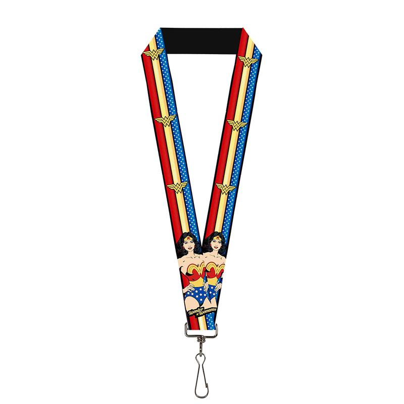Wonder Woman Pose Stripes & Stars Lanyard